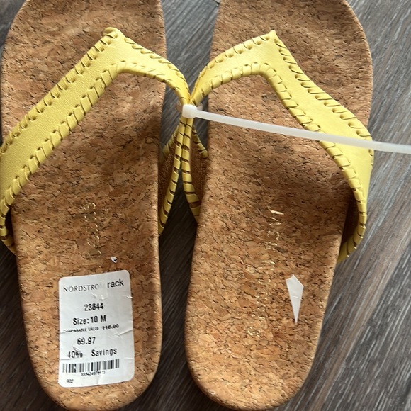 NWT Jack Rogers yellow tan cork thong slide flip flop sandals 10 - Picture 3 of 6
